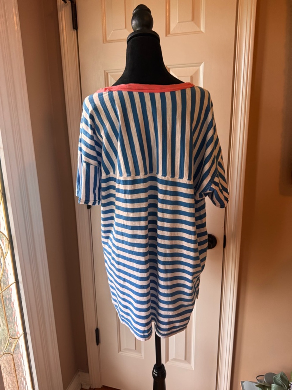 Pilcro The Jordyn Cotton Slub Crew Neck Oversized Tee -Blue, White, Pink - x-lg - Picture 8 of 12
